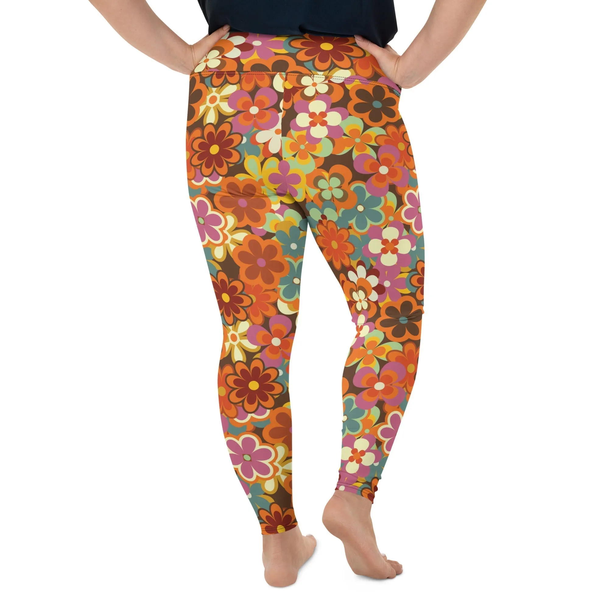 70s Flower Pattern Plus Size Leggings