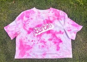 Adult Barbie Tie-Dye Boxy Elbow Sleeve Crop Top