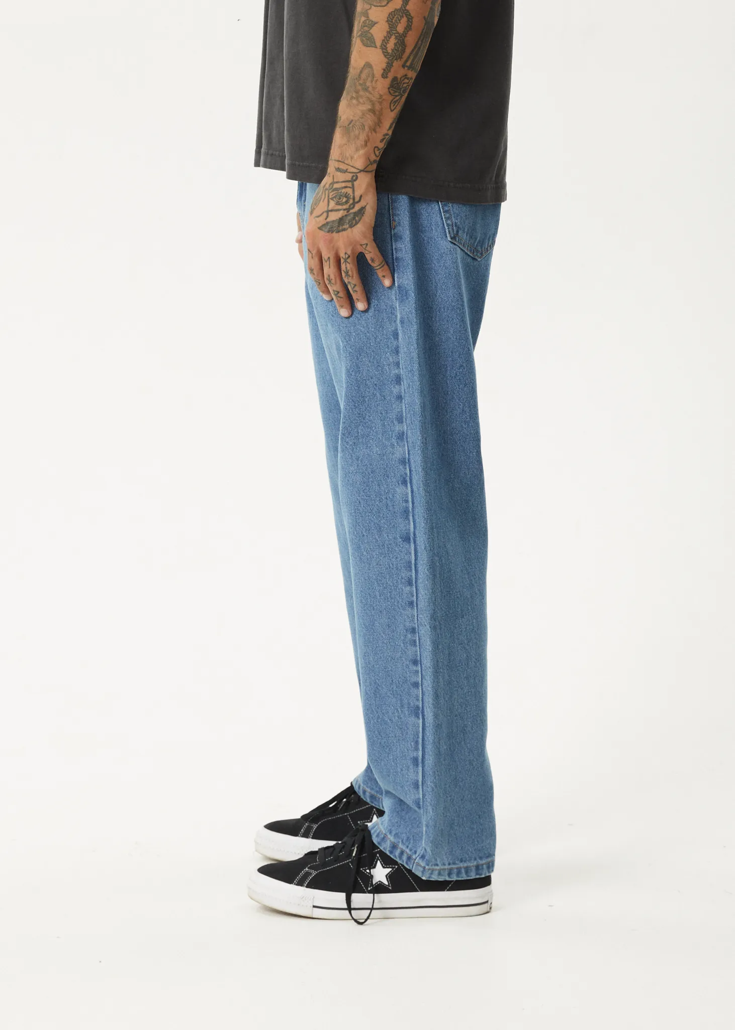 AFENDS Mens Ninety Two's - Denim Relaxed Jeans - Worn Blue