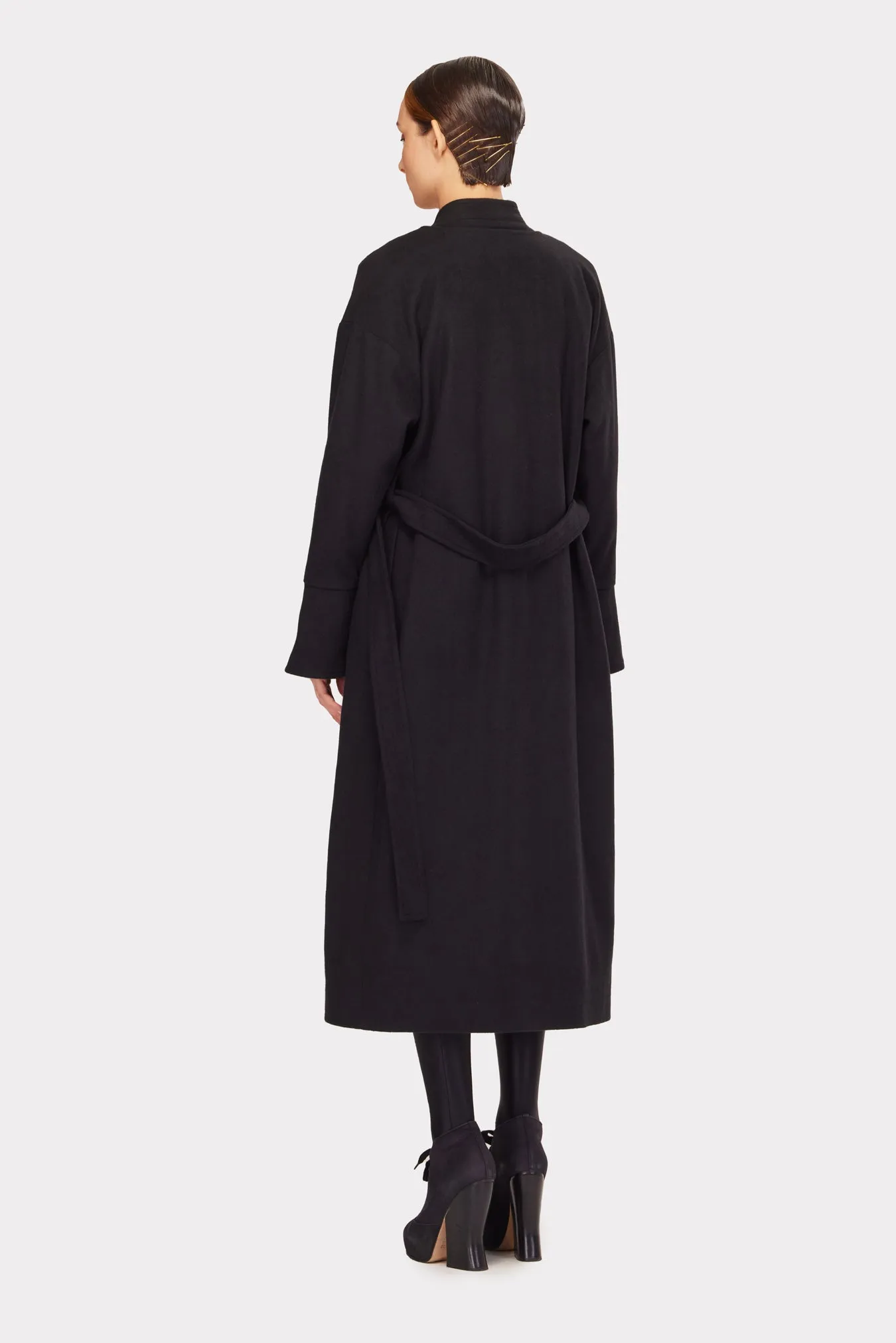 Ankle Length Belted Double Collar Coat Black