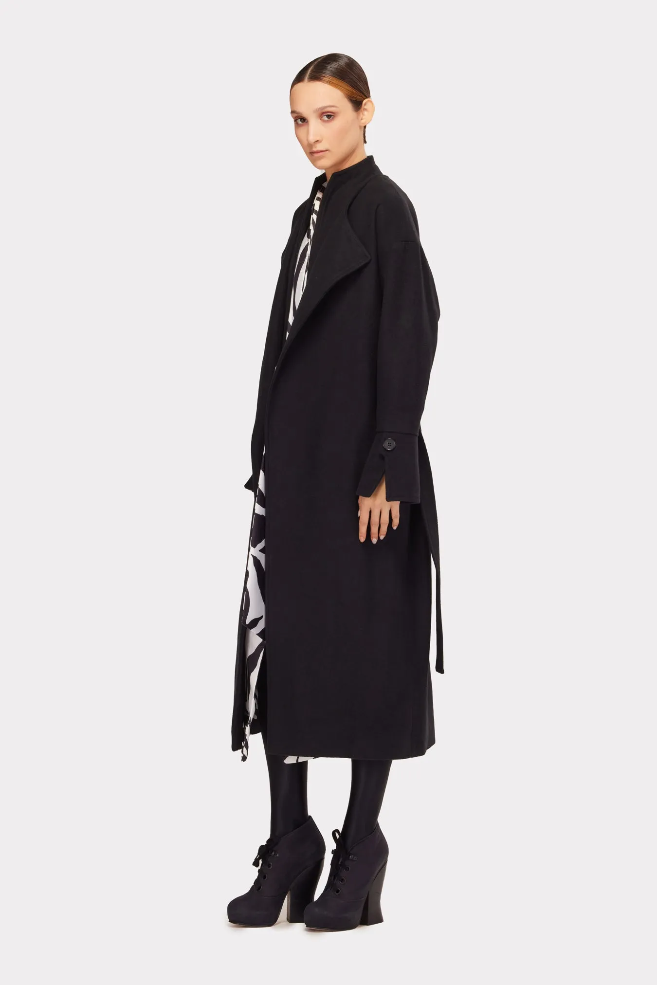 Ankle Length Belted Double Collar Coat Black