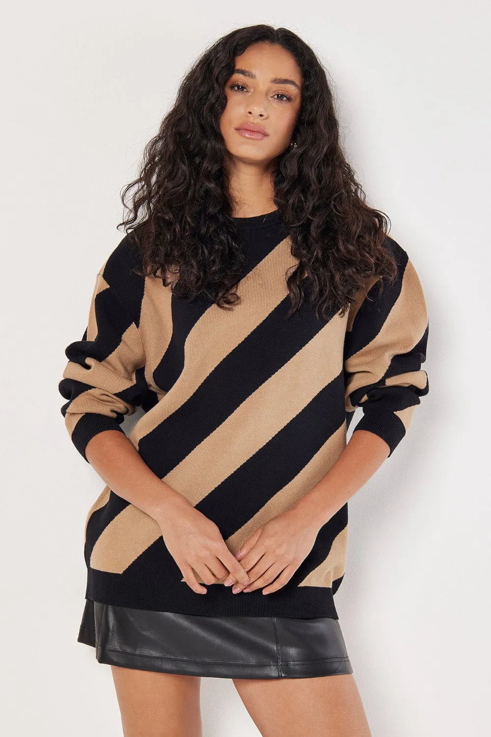 Apricot Diagonal Striped Oversized Sweater