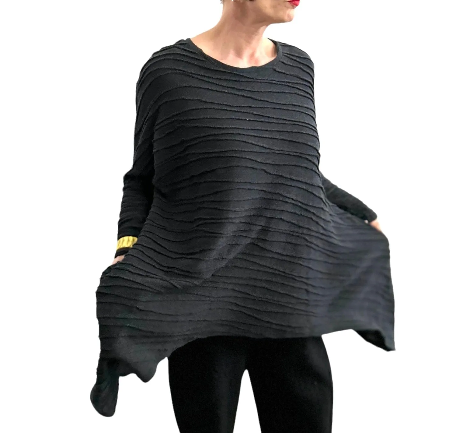 Asymmetric Long Sweater Black