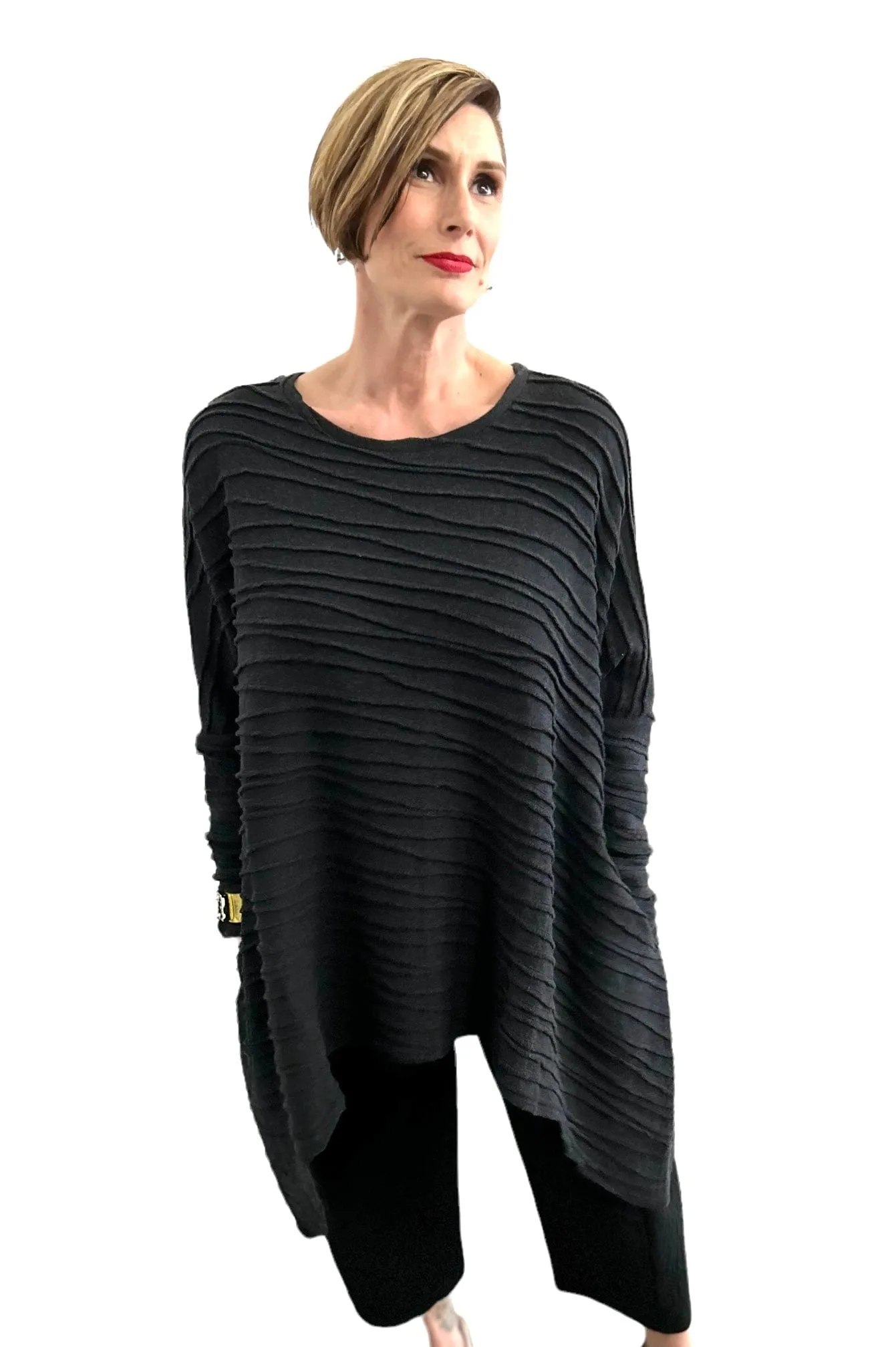 Asymmetric Long Sweater Black