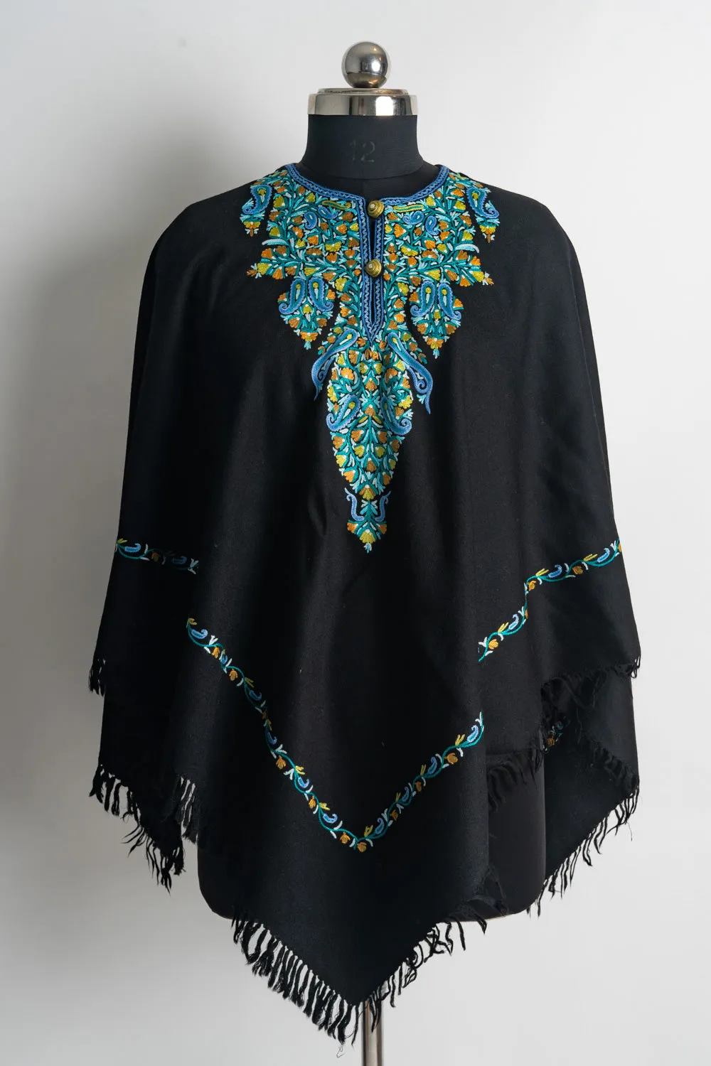 Azure Bloom Aari Hand Embroidery Poncho