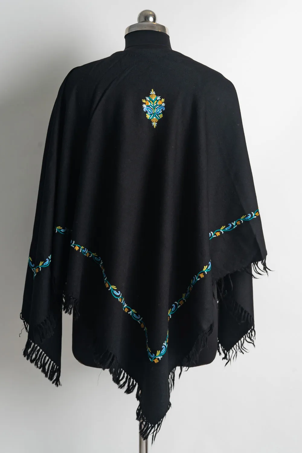 Azure Bloom Aari Hand Embroidery Poncho