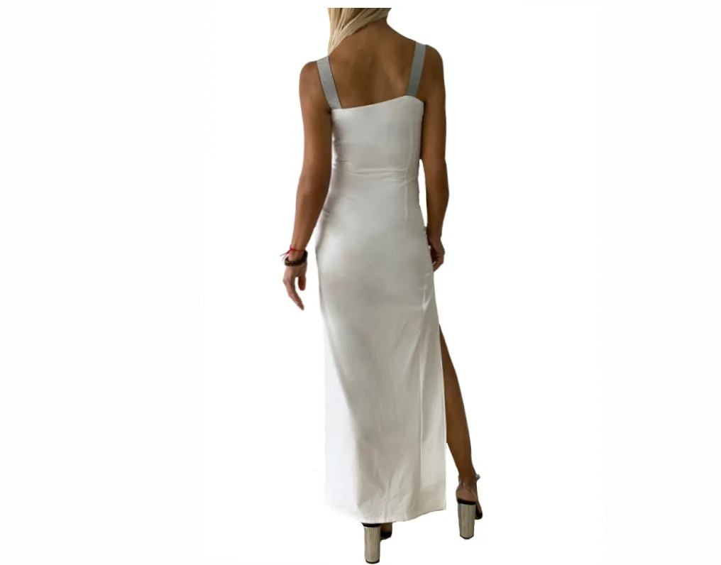 B. White & Silver High Slit Dress - The Santorini