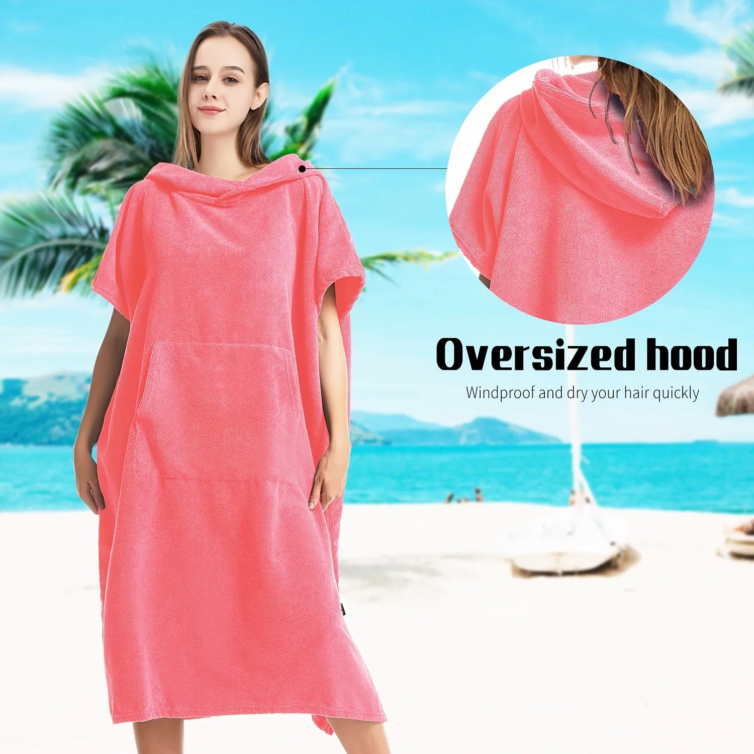 Beach Poncho:  Quick Dry Hooded Towel Robe