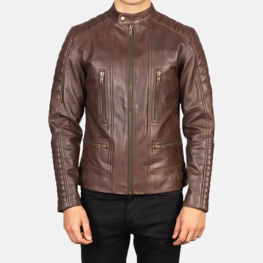 BIKER-1416 MUSH Brown Leather Biker Jacket