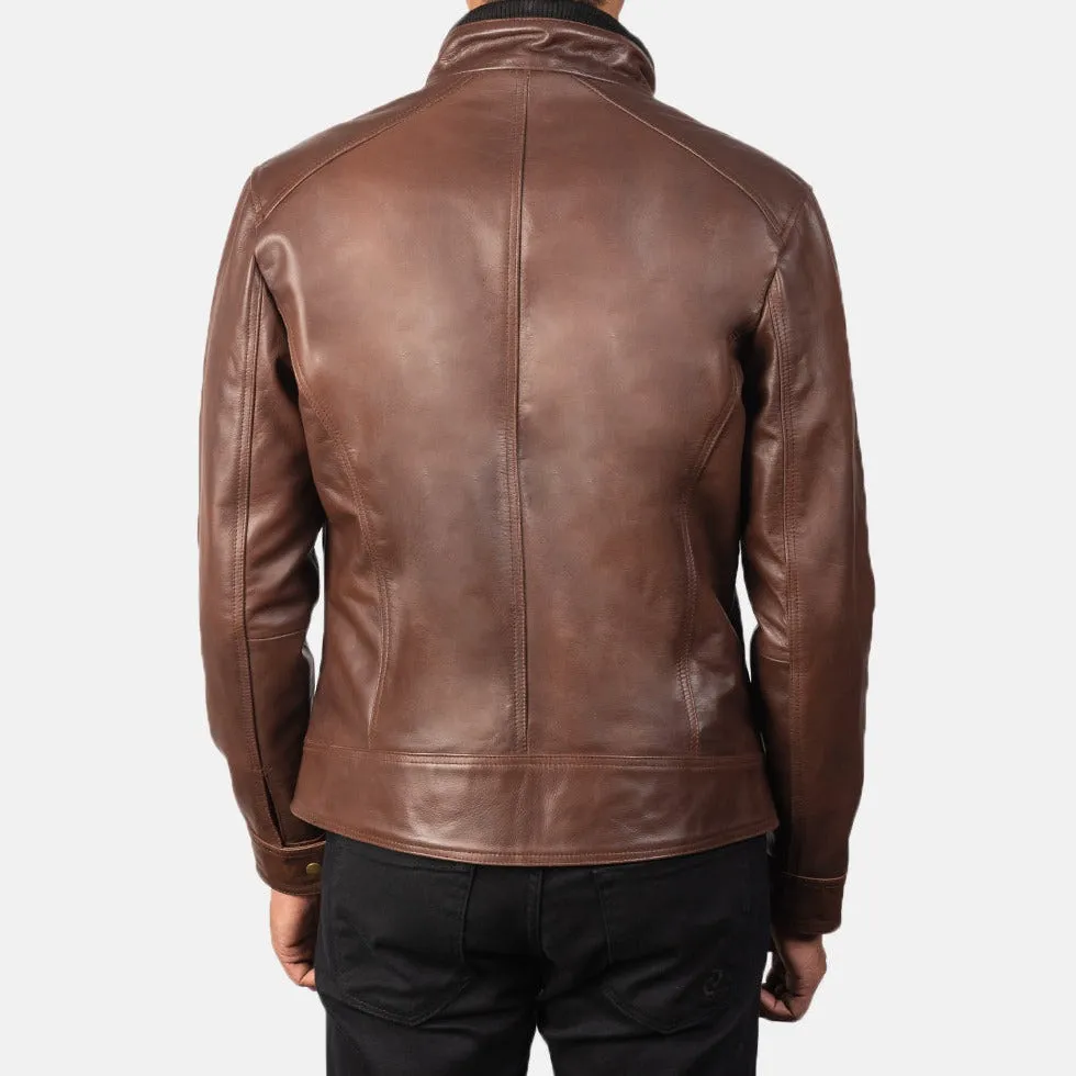 BIKER-1419 MUSH Brown Leather Biker Jacket