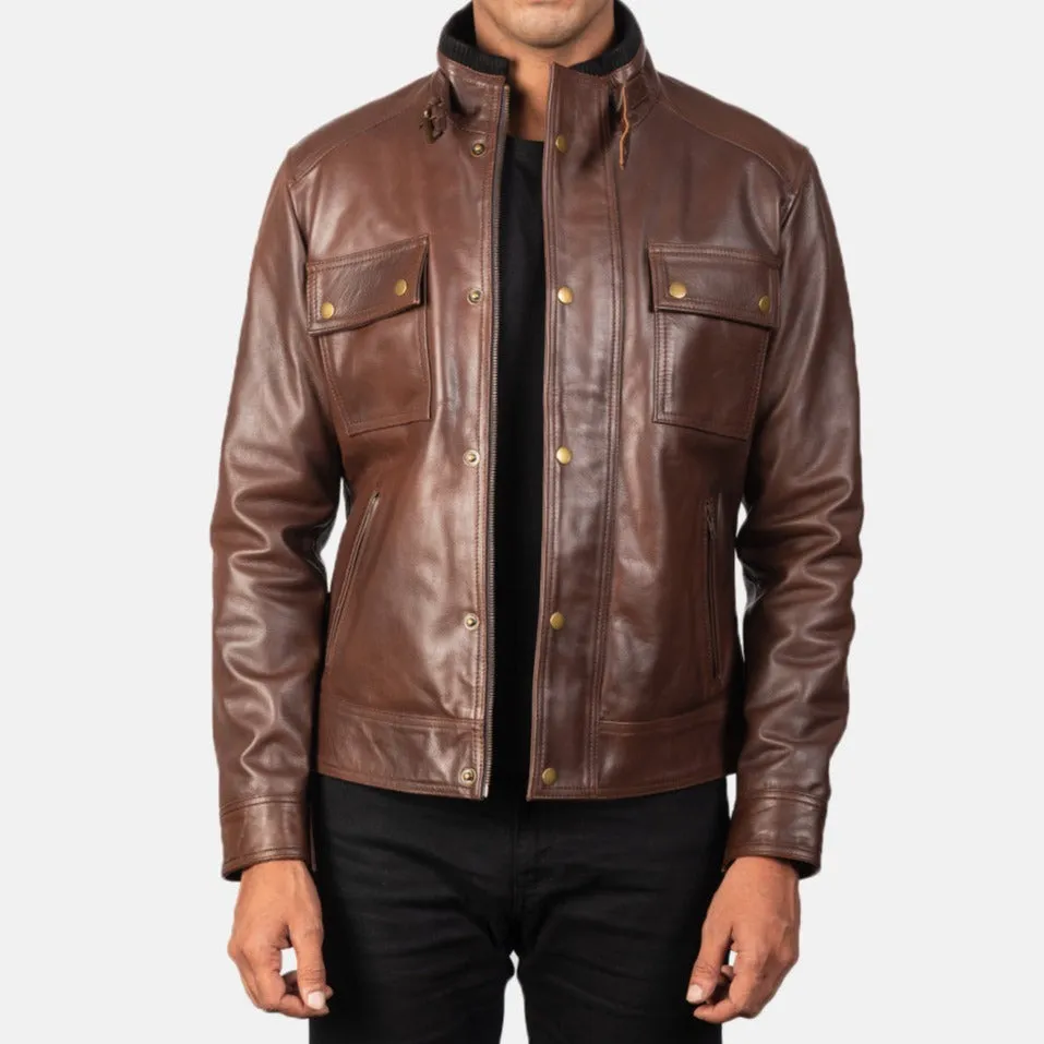 BIKER-1419 MUSH Brown Leather Biker Jacket