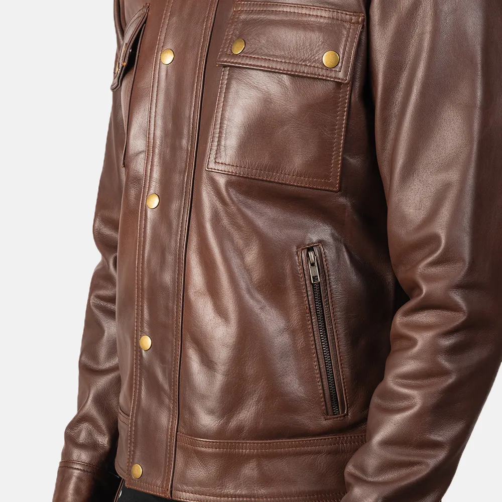 BIKER-1419 MUSH Brown Leather Biker Jacket