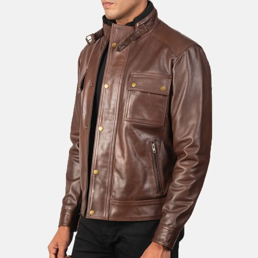 BIKER-1419 MUSH Brown Leather Biker Jacket