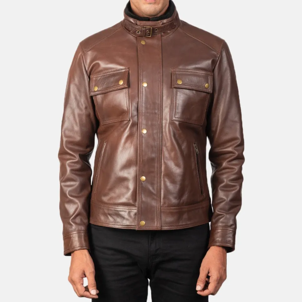 BIKER-1419 MUSH Brown Leather Biker Jacket