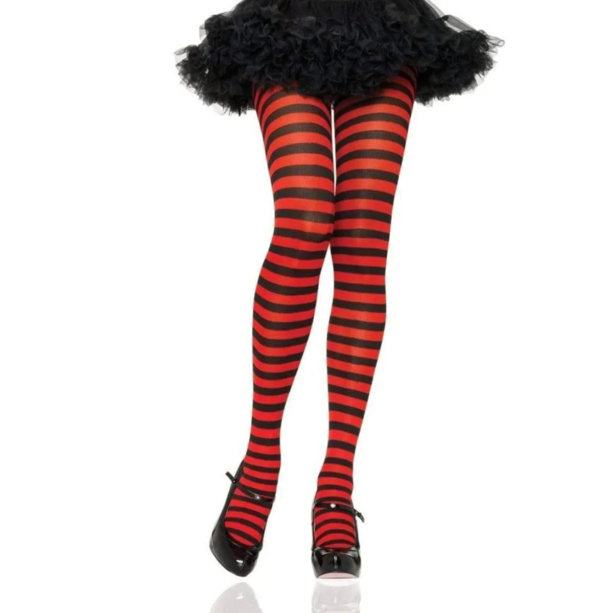 Black & red striped nylon tights for women