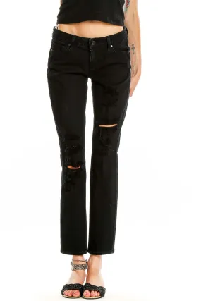 Black Distressed Straight Leg Jeans