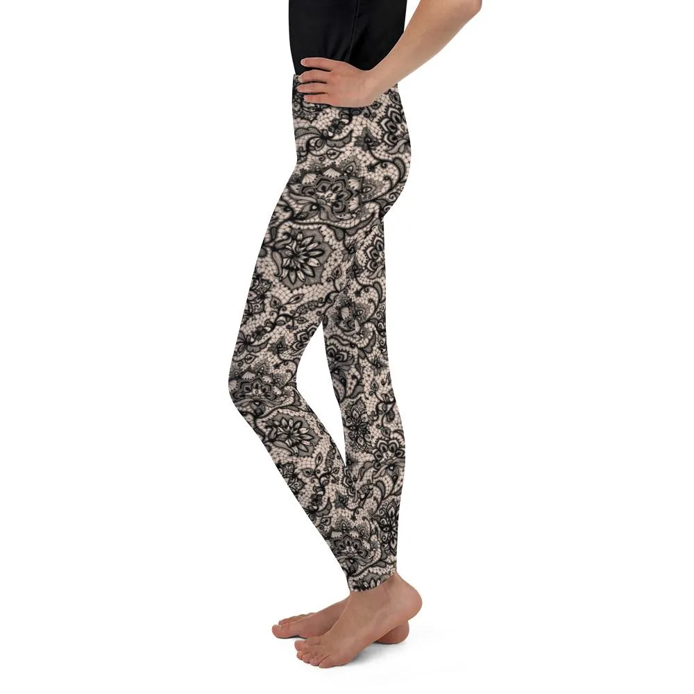 Black Faux Lace Youth Leggings