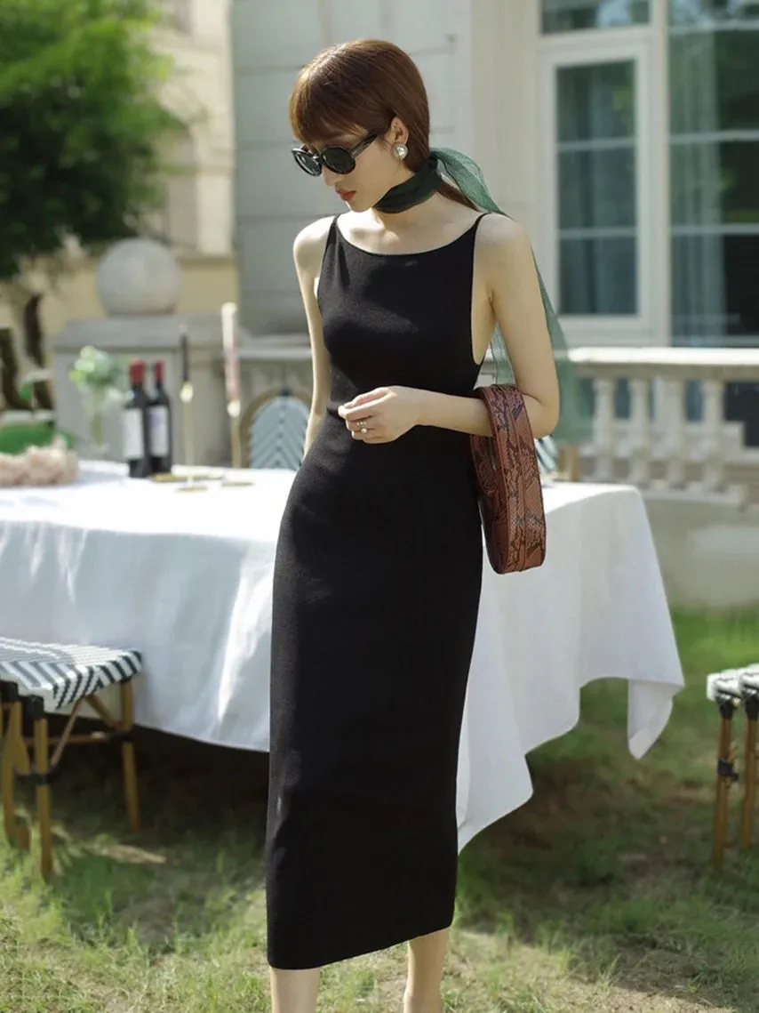 Black Sexy Dress Spaghetti Strap Female Party Dresses For Women Summer Bodycon Skinny Knitted Dress C-104