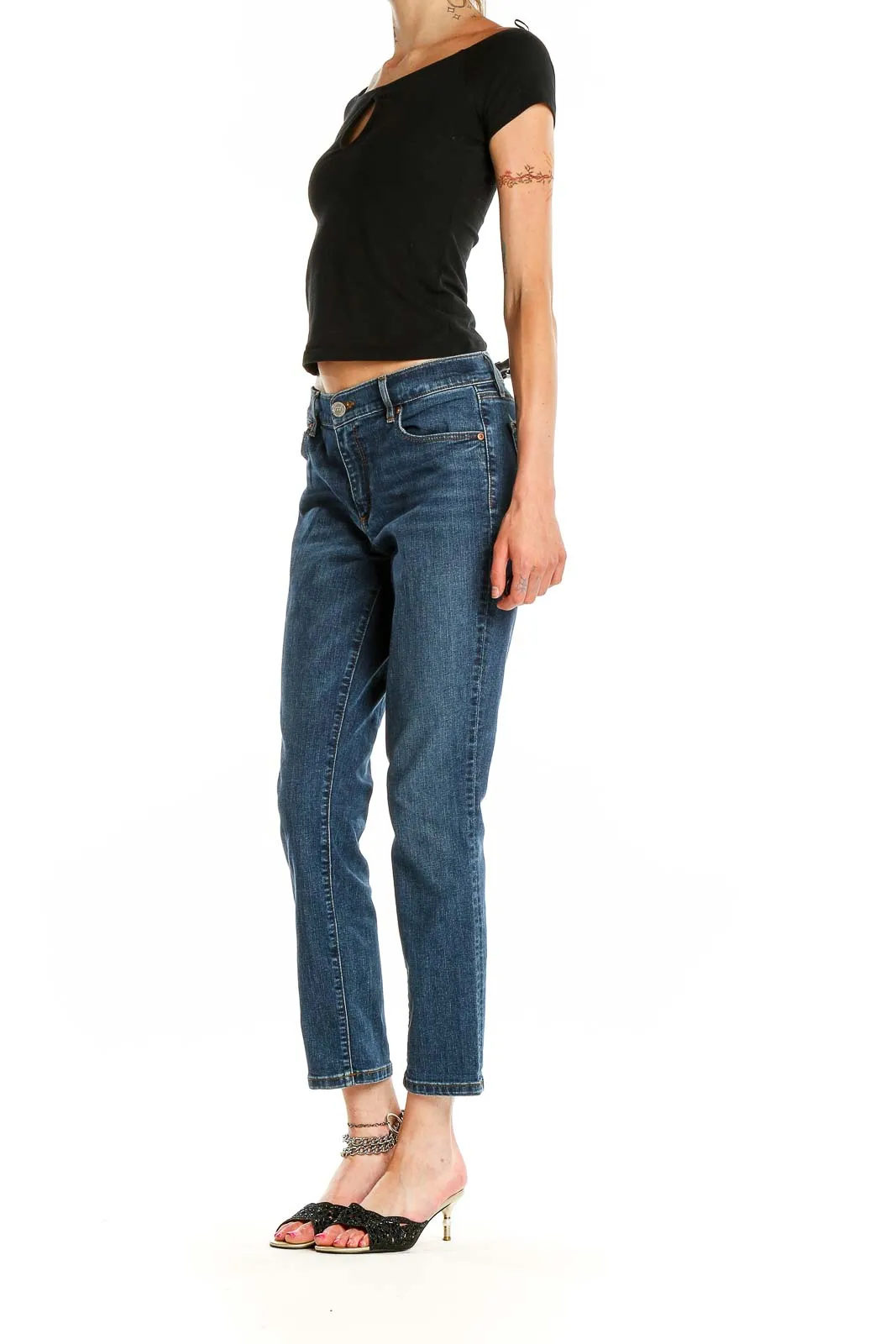 Blue Cropped Straight Leg Jeans