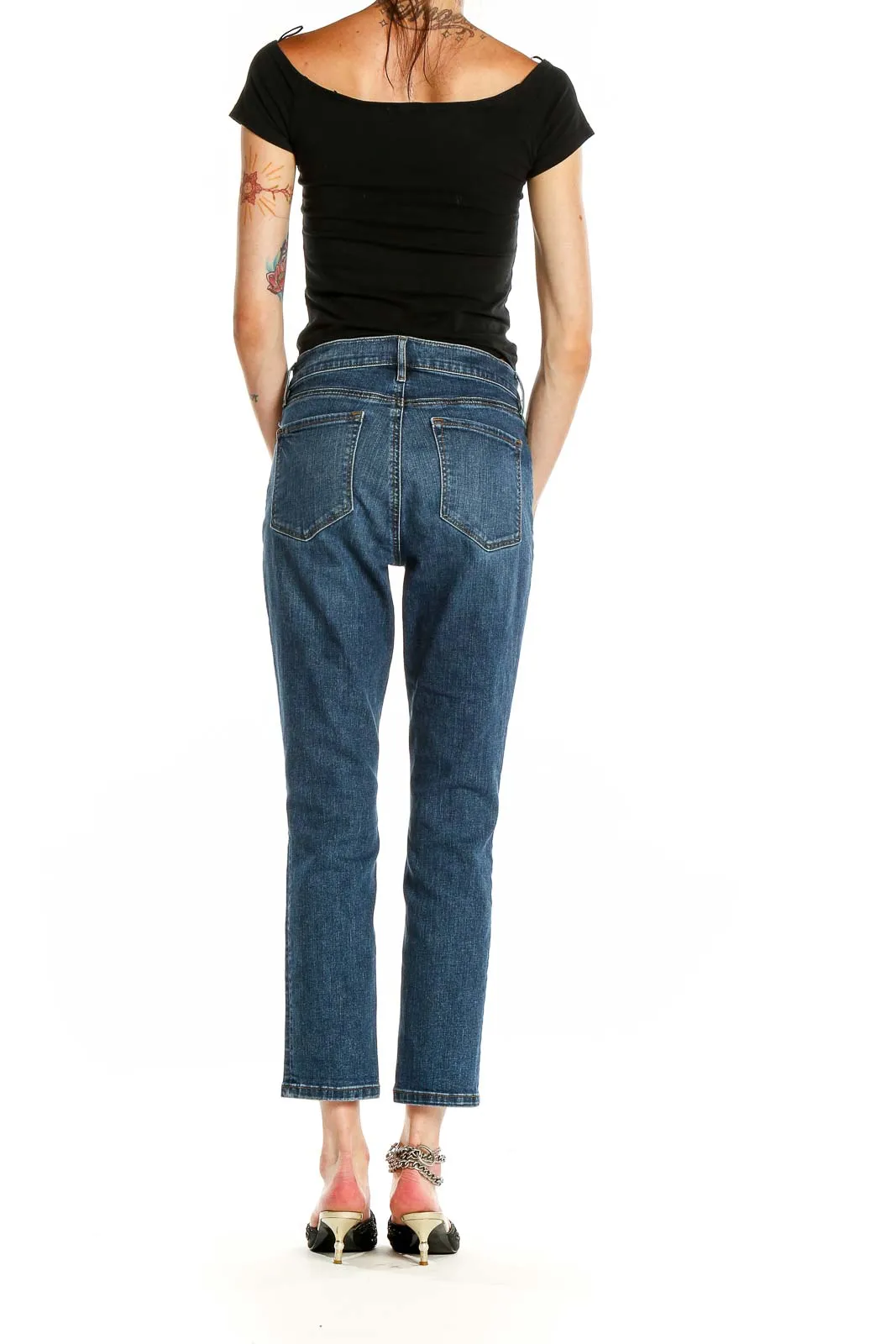 Blue Cropped Straight Leg Jeans