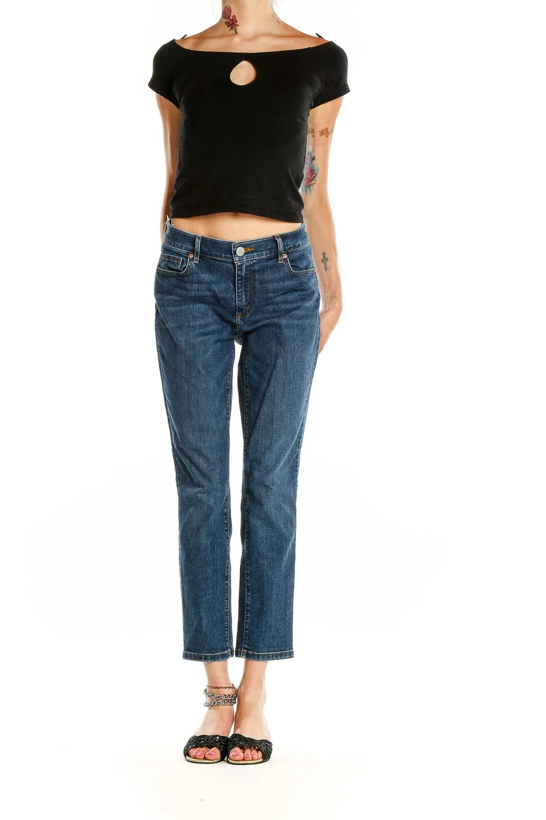 Blue Cropped Straight Leg Jeans