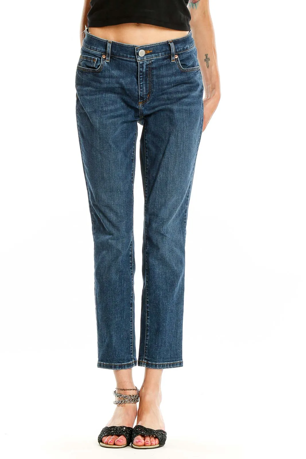 Blue Cropped Straight Leg Jeans