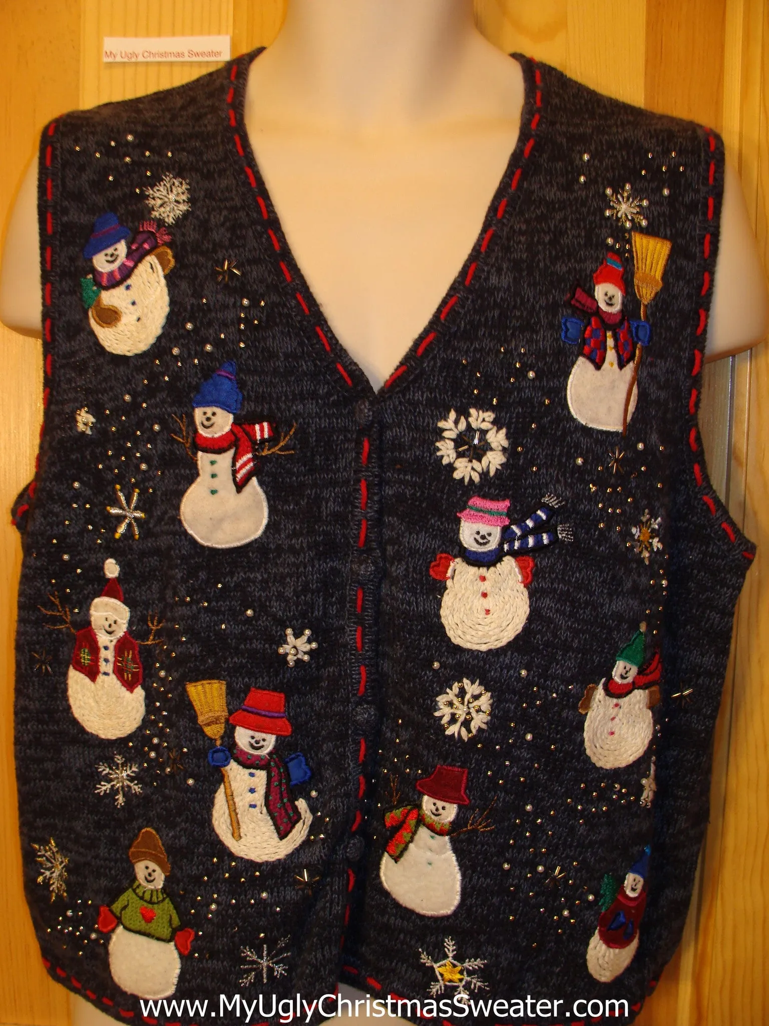 Blue Two Sided Funny Ugly Sweater Vest with Snowmen