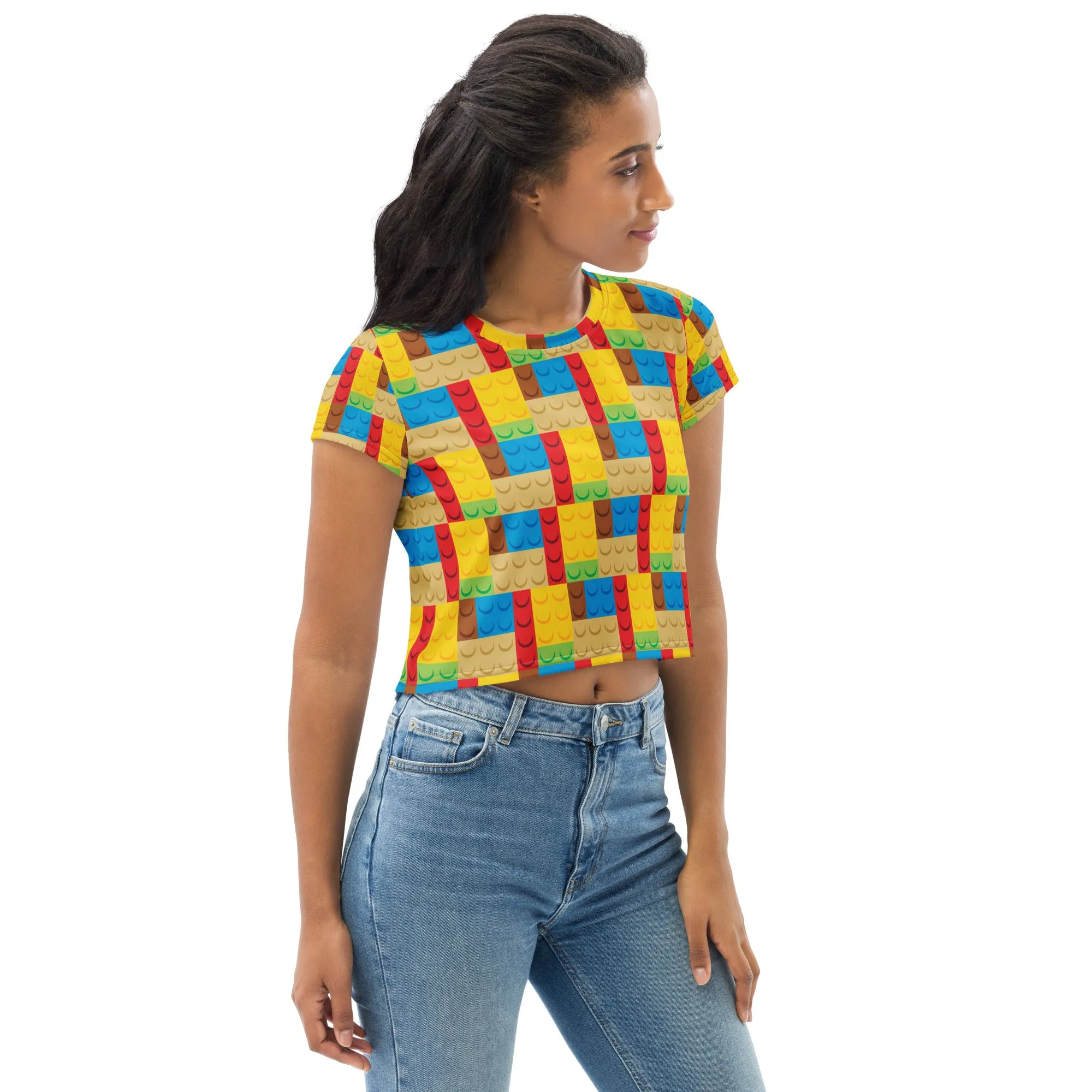 Bricks Pattern All-Over Print Crop Tee