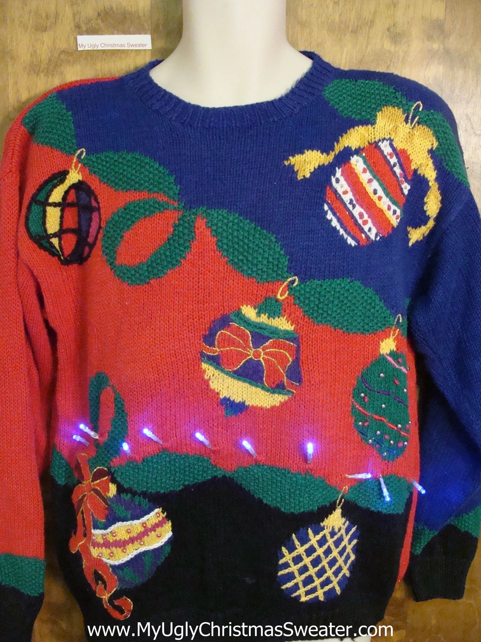 Bright Ornament Themed 80s Light Up Ugly Xmas Sweater