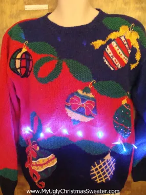 Bright Ornament Themed 80s Light Up Ugly Xmas Sweater