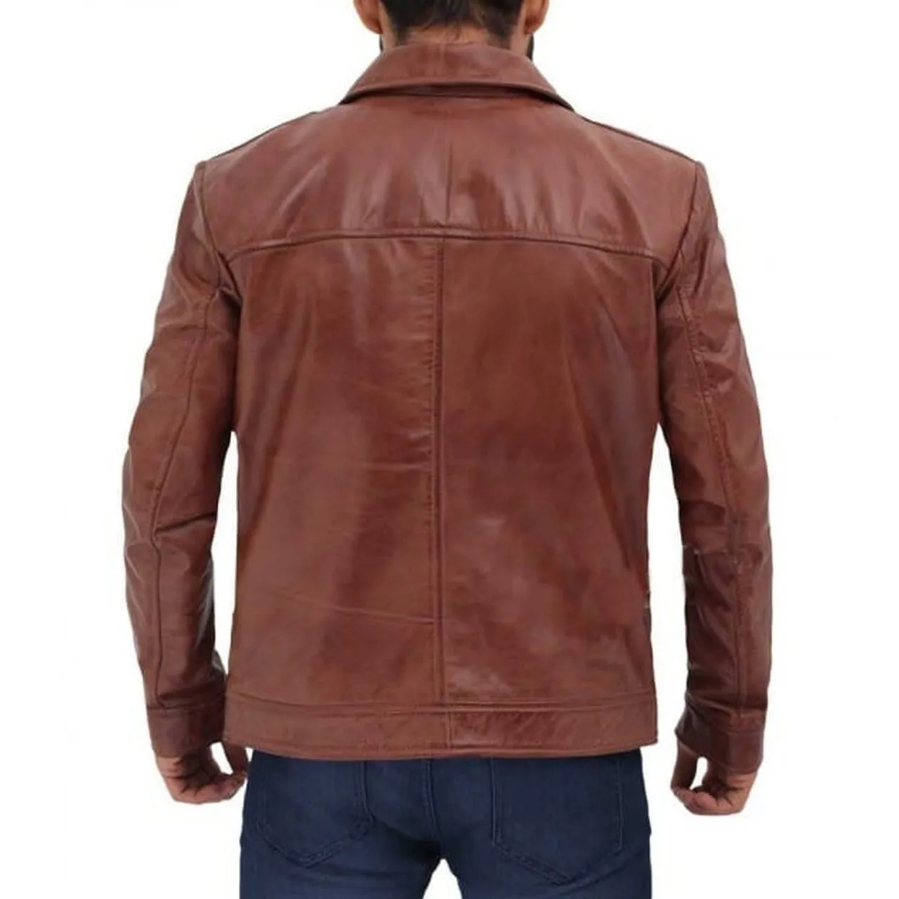 Brown Distressed Leather Jacket for Men