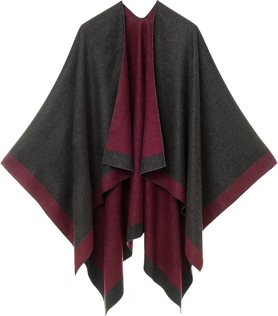 Burgundy Luxurious Knit Sweater Poncho Cardigan