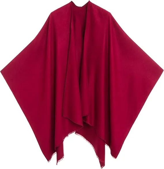 Burgundy Luxurious Knit Sweater Poncho Cardigan