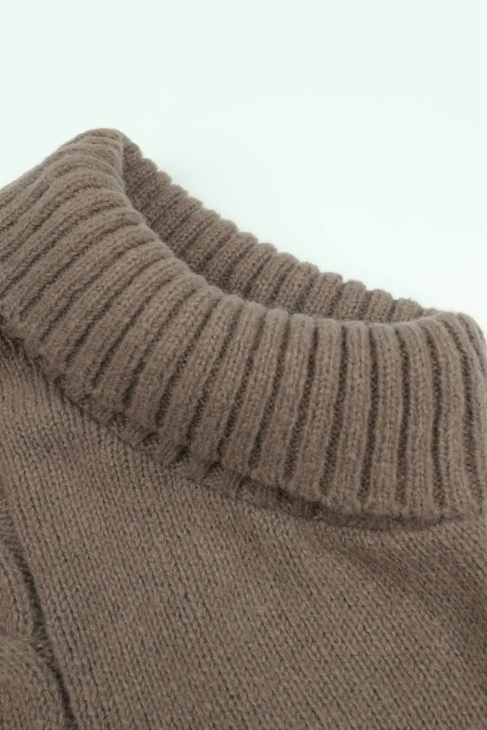 Cable-Knit Pompom Trim Turtleneck Poncho