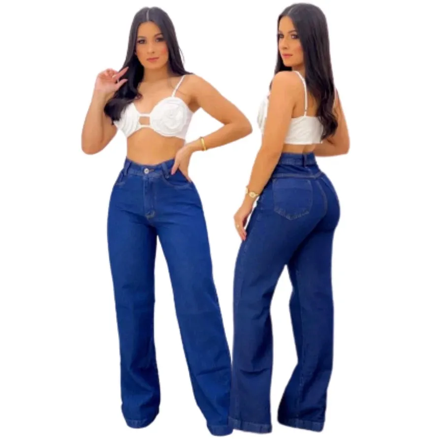 Calça Jeans Feminina Estilosa Wide Leg Clara Cintura Alta Top ENVIO IMEDIATO