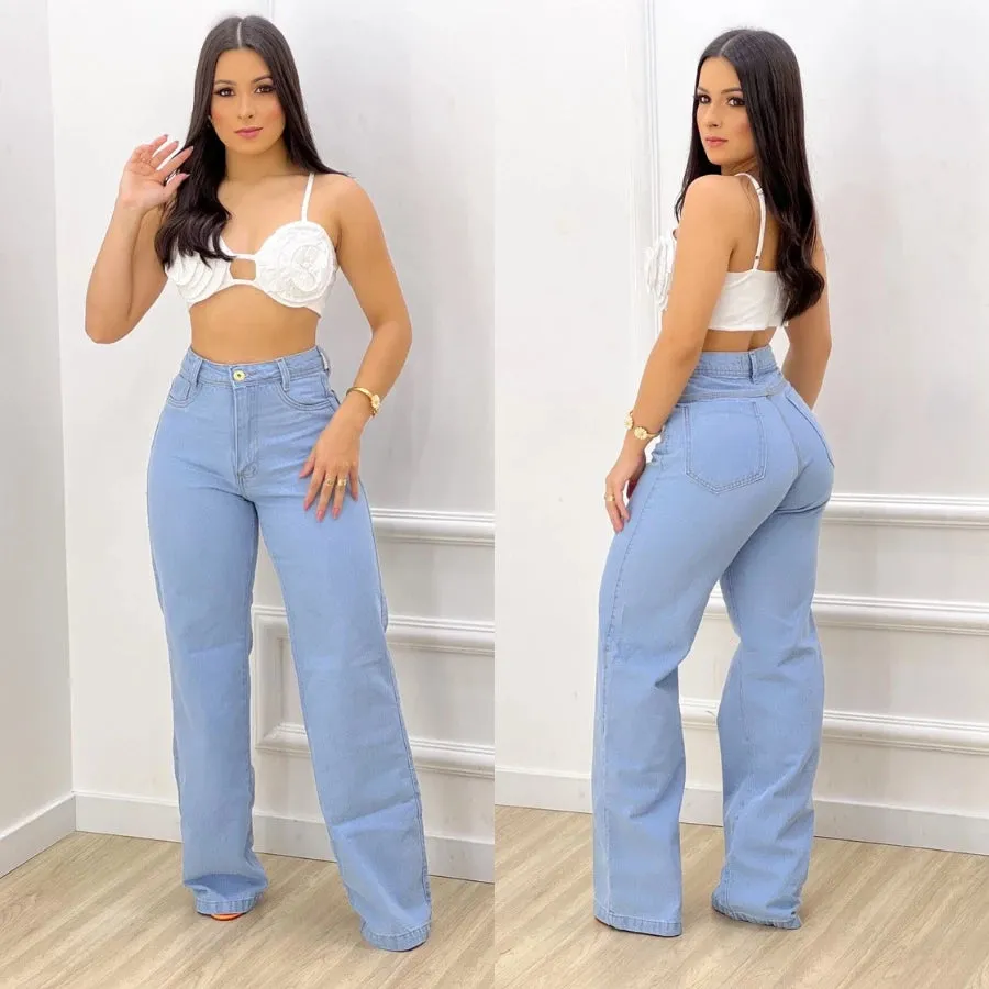 Calça Jeans Feminina Estilosa Wide Leg Clara Cintura Alta Top ENVIO IMEDIATO