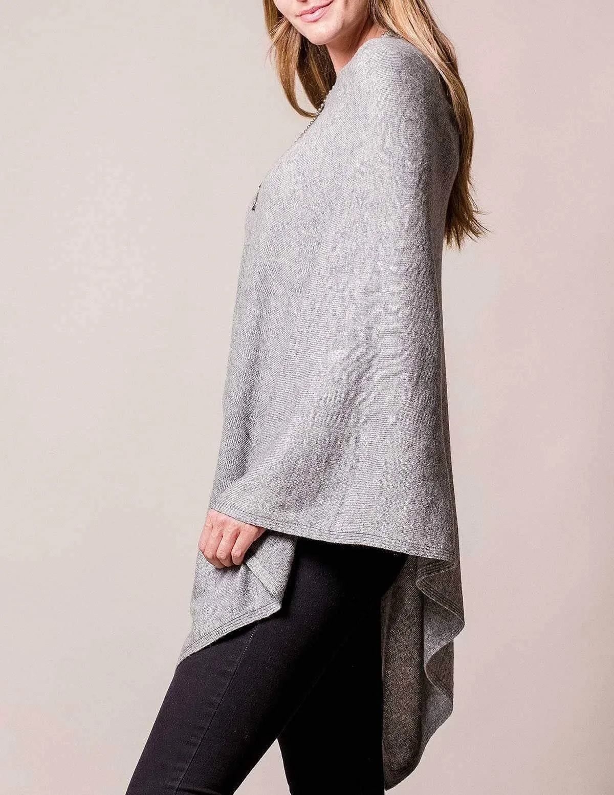 Cashmere & Wool Poncho - Grey Heather