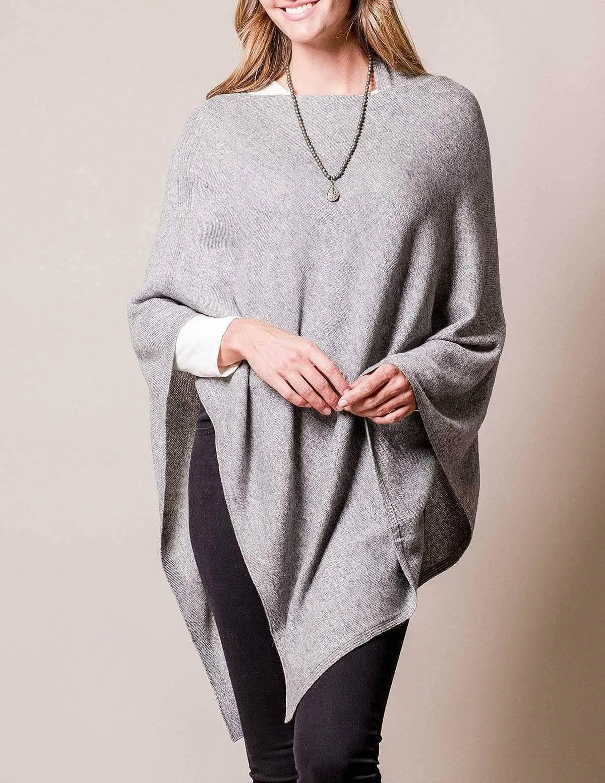 Cashmere & Wool Poncho - Grey Heather