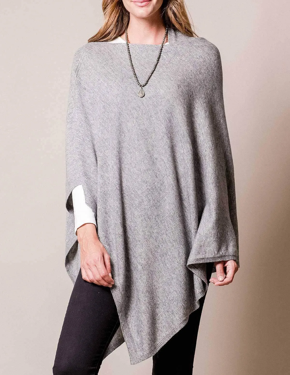 Cashmere & Wool Poncho - Grey Heather