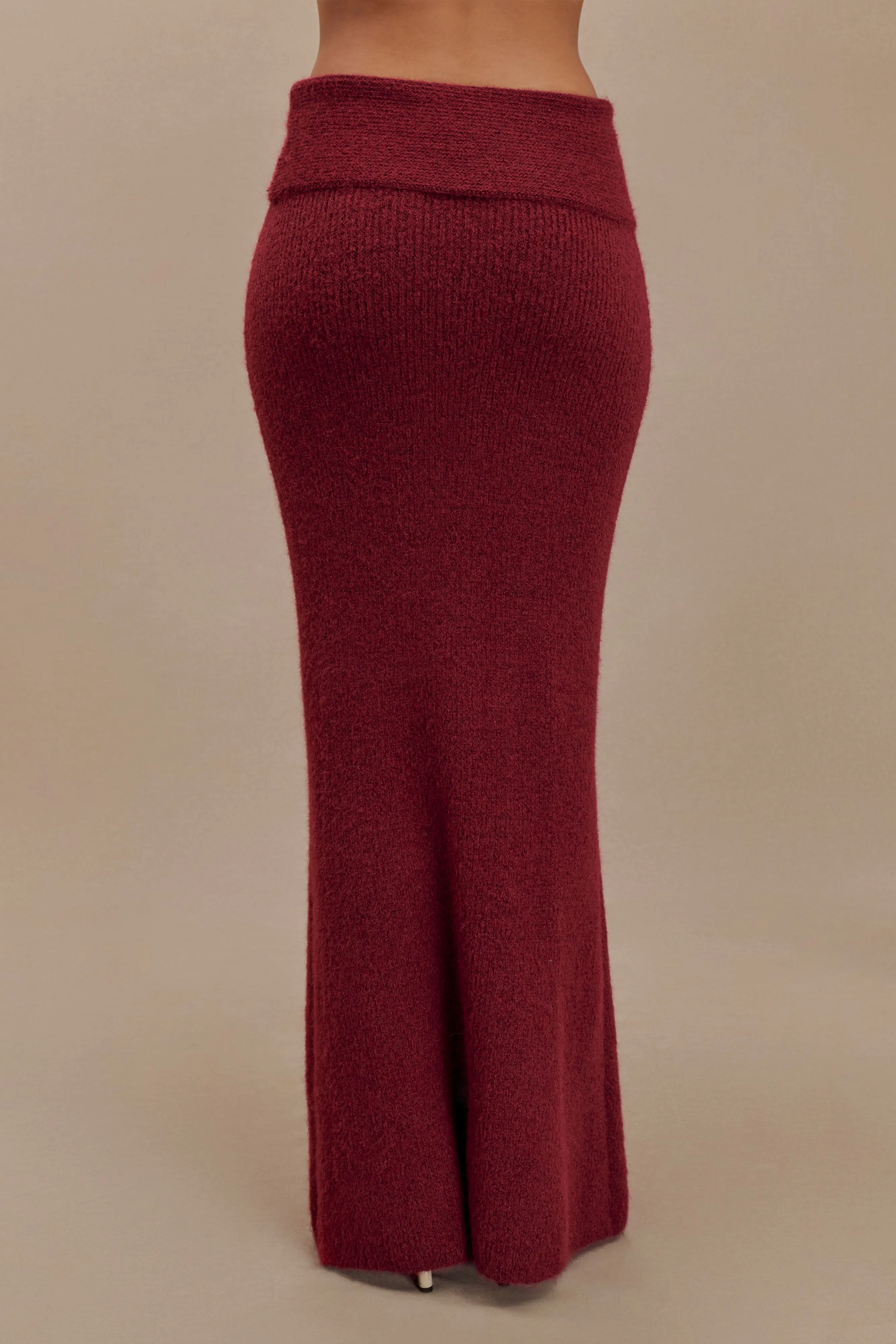 Charlotte Knit Maxi Skirt With Overlay - Merlot