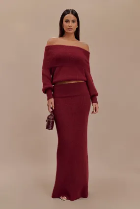 Charlotte Knit Maxi Skirt With Overlay - Merlot