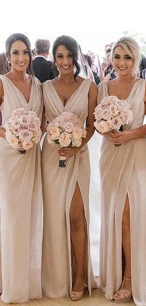 Chiffon Bridesmaid Dresses with Slit, Bridesmaid Dress, Wedding Party Dress, Dresses For Wedding, NB0006