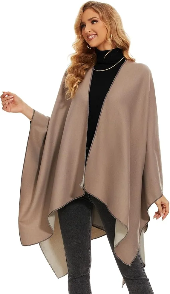 Coffee Soft Knit Wrap Poncho Style Cardigan