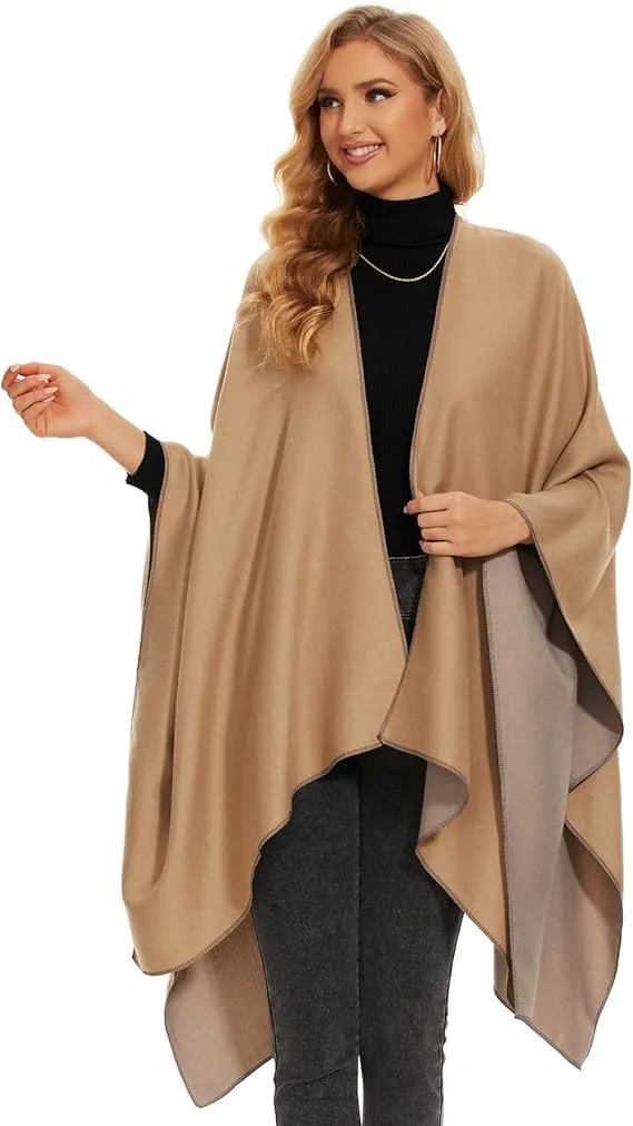 Coffee Soft Knit Wrap Poncho Style Cardigan