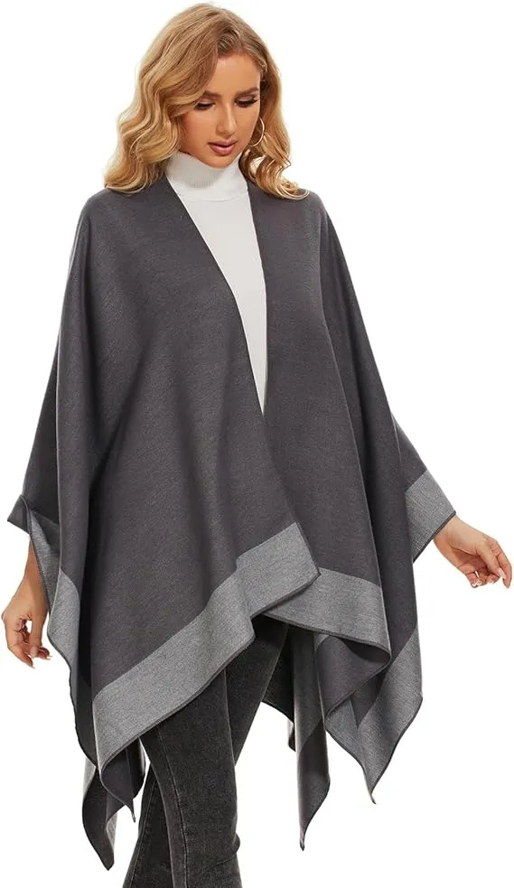 Coffee Soft Knit Wrap Poncho Style Cardigan