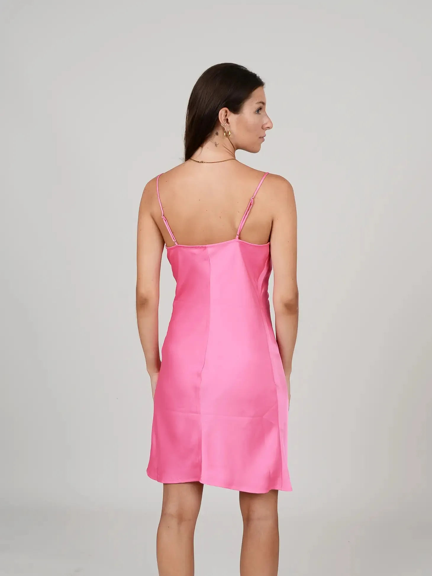 Coline Satin Cowl Dress | Bright Pink