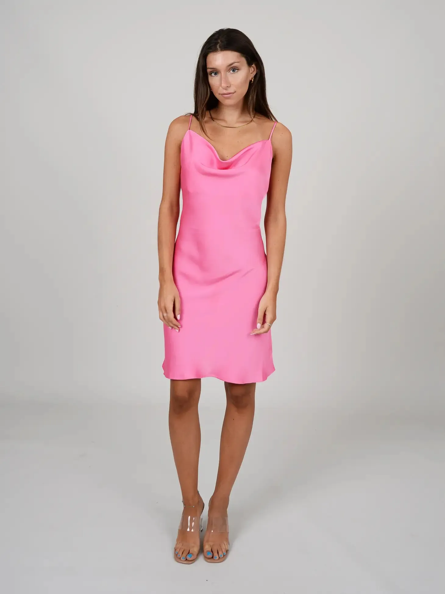 Coline Satin Cowl Dress | Bright Pink