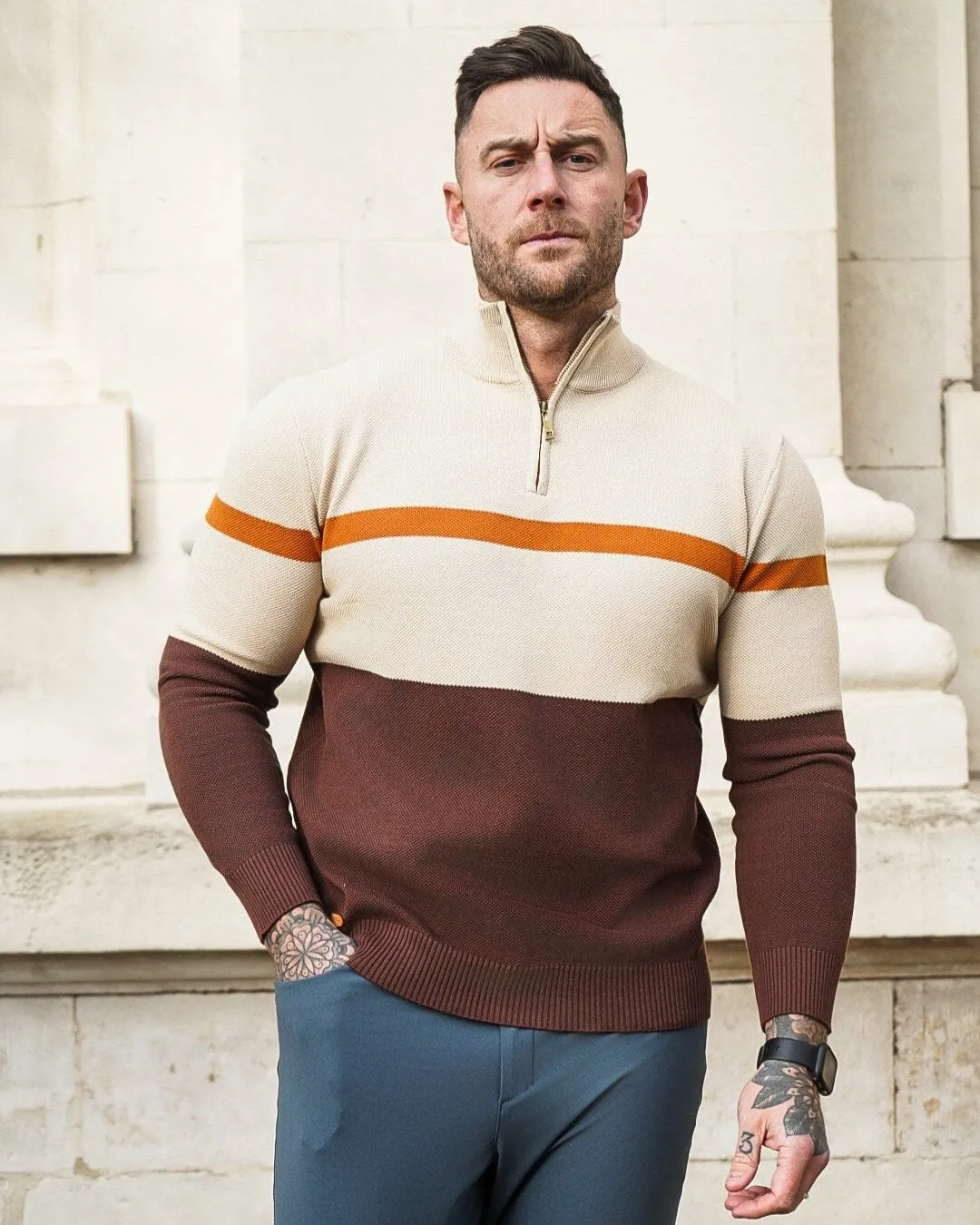 Color-Block Quarter-Zip Sweater