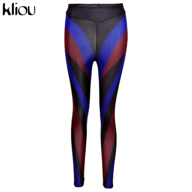 Color Blocking Women Leggings High Waist Stretchy Skinny Color pant