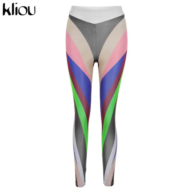 Color Blocking Women Leggings High Waist Stretchy Skinny Color pant